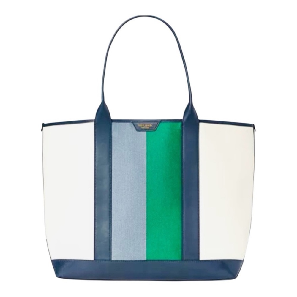 New kate spade new york Racing Stripe Large Canvas Tote Handbag White